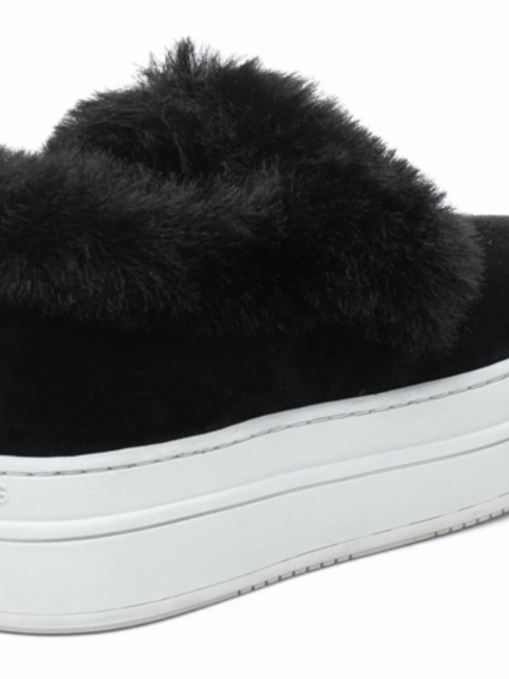 J Slides Black Faux-Fur Platform Slip-On Sneakers